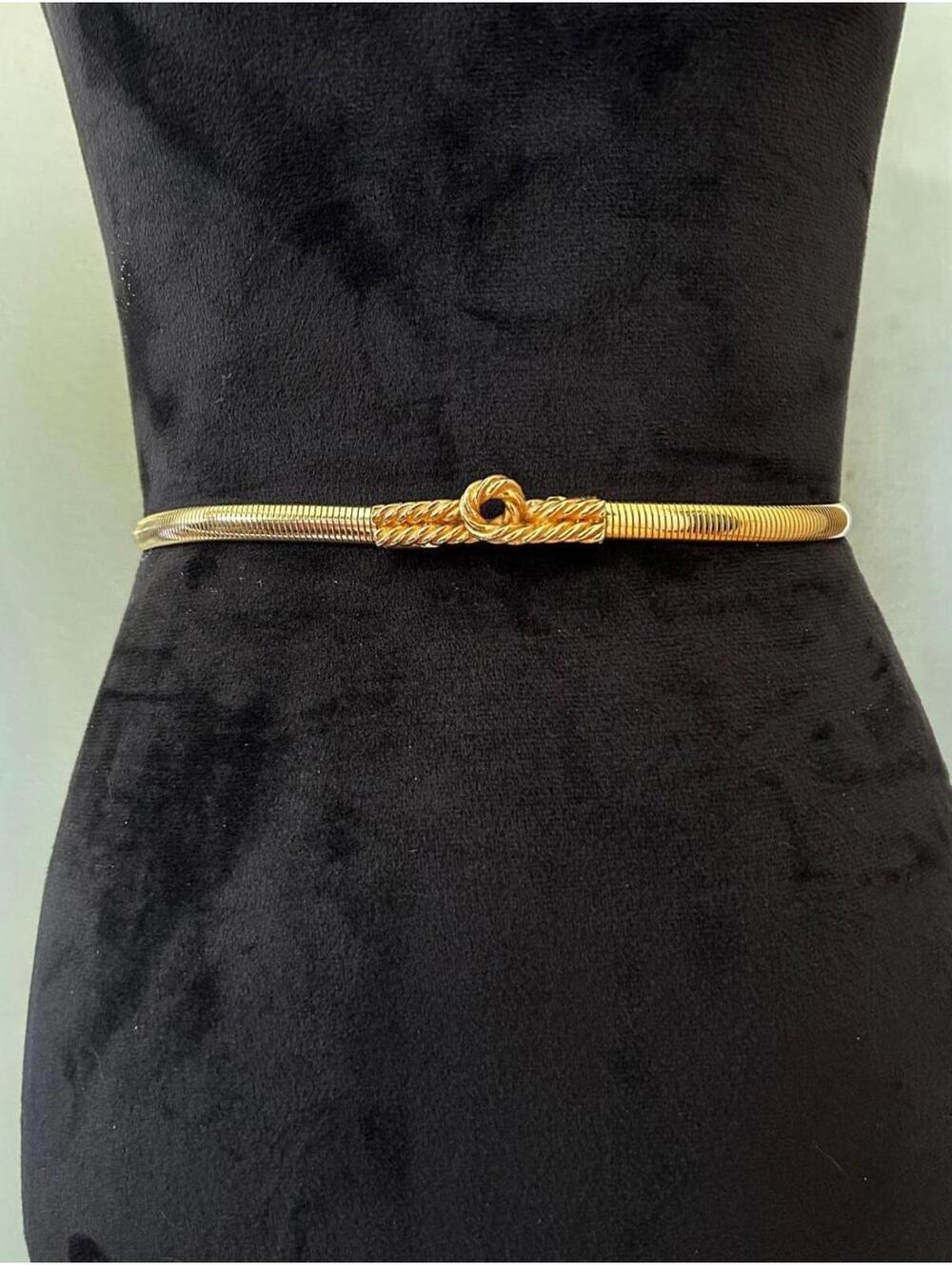 Vintage Accessocraft Gold Chain Belt Stretch Snake Chain Knot Buckle